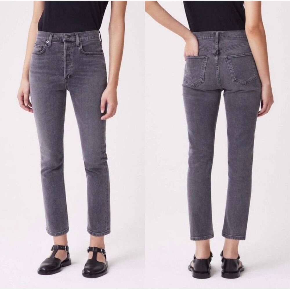 AGOLDE Riley High Rise Straight‎ Leg Jeans Charcoal Wash Sz 24 Womens A056C-1084
